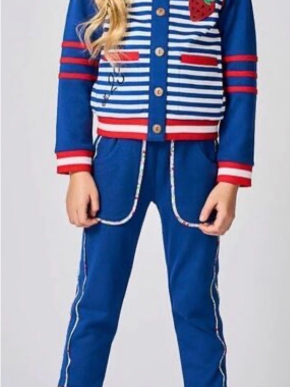 Girls' Blue Striped Jacket & Jogger Matching Set - Unbranded